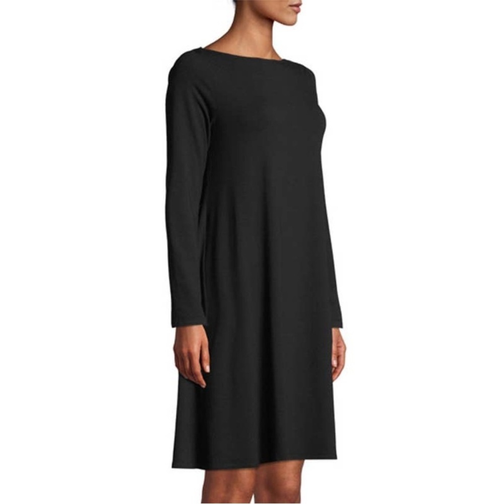 NWT Eileen Fisher Bateau Neckline Long Sleeve Dress Sz 3X Black - Picture 3 of 11